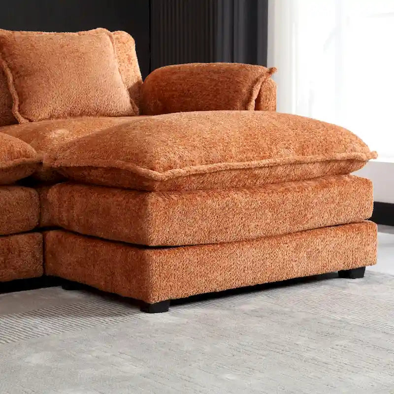 Orange 112.2 L-Shaped 4-Seat Sectional Sofa in Modern Boucle Fabric with Removable Cushions and Detachable Armrests