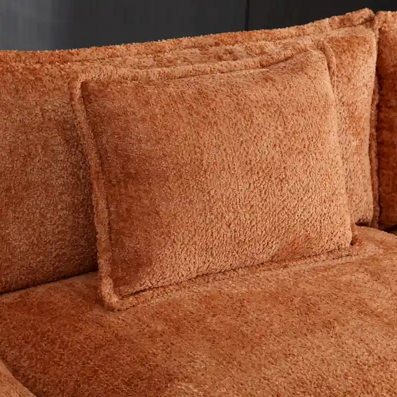Orange 112.2 L-Shaped 4-Seat Sectional Sofa in Modern Boucle Fabric with Removable Cushions and Detachable Armrests