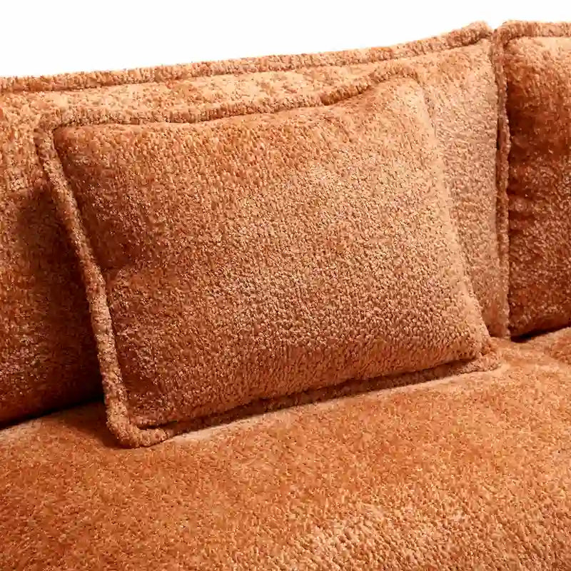 Orange 112.2 L-Shaped 4-Seat Sectional Sofa in Modern Boucle Fabric with Removable Cushions and Detachable Armrests