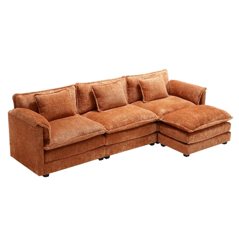 Orange 112.2 L-Shaped 4-Seat Sectional Sofa in Modern Boucle Fabric with Removable Cushions and Detachable Armrests