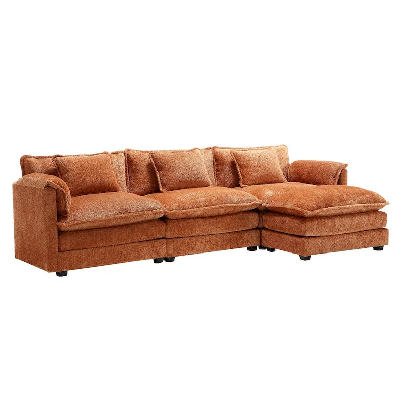 Orange 112.2 L-Shaped 4-Seat Sectional Sofa in Modern Boucle Fabric with Removable Cushions and Detachable Armrests