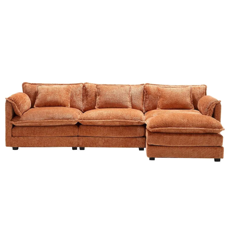 Orange 112.2 L-Shaped 4-Seat Sectional Sofa in Modern Boucle Fabric with Removable Cushions and Detachable Armrests