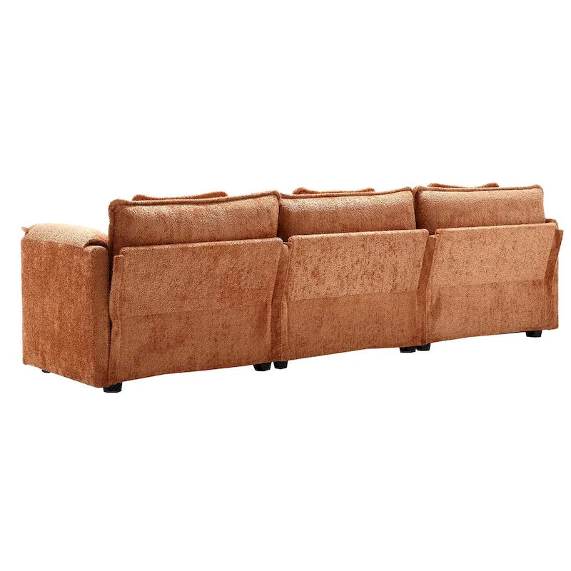 Orange 112.2 L-Shaped 4-Seat Sectional Sofa in Modern Boucle Fabric with Removable Cushions and Detachable Armrests