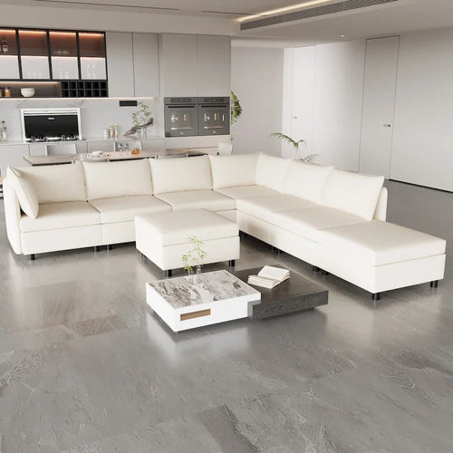 Beige 129 Convertible 8-Seater Modular Sofa with Storage