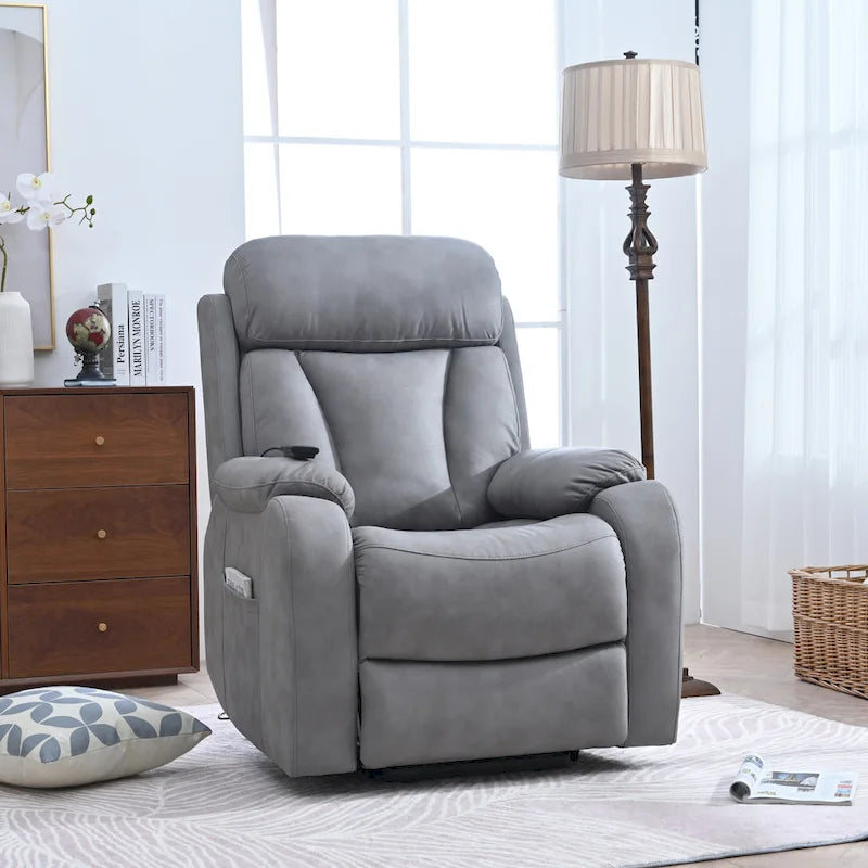 Grey Fabric Power Lift Recliner Chair for Elderly, with Remote Control, Overstuffed Cushion, Side Pocket, and Heavy-Duty Frame