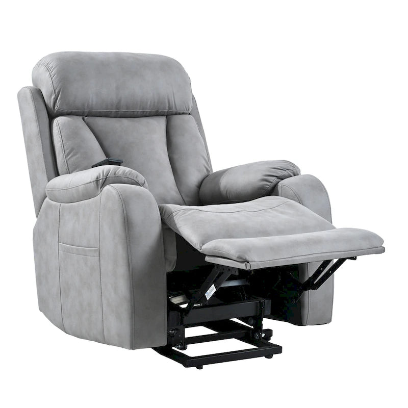 Grey Fabric Power Lift Recliner Chair for Elderly, with Remote Control, Overstuffed Cushion, Side Pocket, and Heavy-Duty Frame