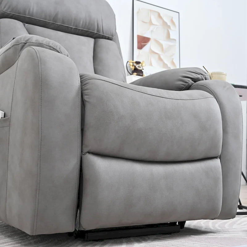 Grey Fabric Power Lift Recliner Chair for Elderly, with Remote Control, Overstuffed Cushion, Side Pocket, and Heavy-Duty Frame