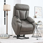 Grey Fabric Power Lift Recliner Chair for Elderly, with Remote Control, Overstuffed Cushion, Side Pocket, and Heavy-Duty Frame