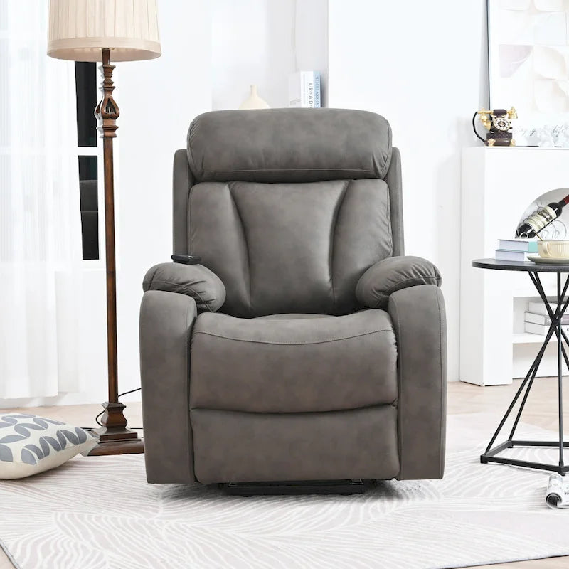 Grey Fabric Power Lift Recliner Chair for Elderly, with Remote Control, Overstuffed Cushion, Side Pocket, and Heavy-Duty Frame