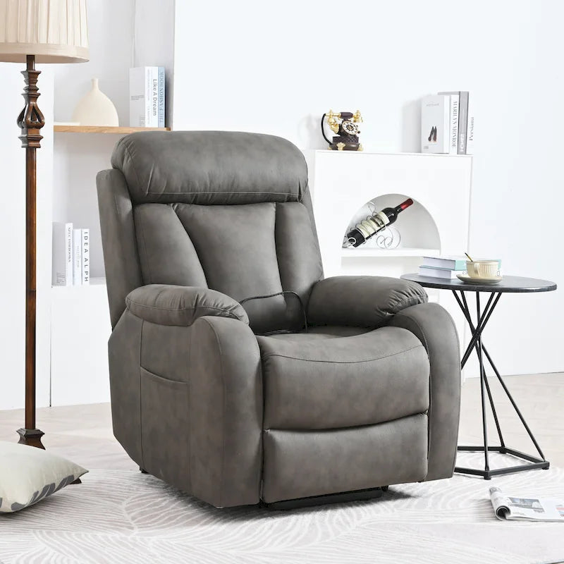 Grey Fabric Power Lift Recliner Chair for Elderly, with Remote Control, Overstuffed Cushion, Side Pocket, and Heavy-Duty Frame