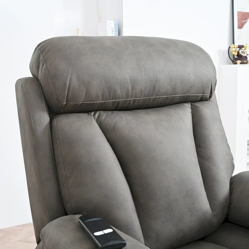 Grey Fabric Power Lift Recliner Chair for Elderly, with Remote Control, Overstuffed Cushion, Side Pocket, and Heavy-Duty Frame