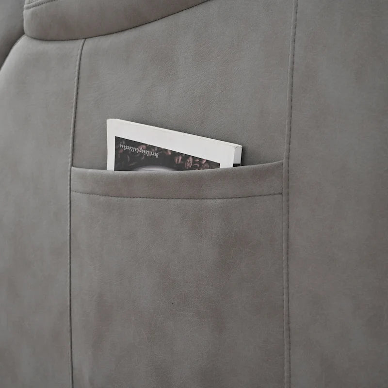 Grey Fabric Power Lift Recliner Chair for Elderly, with Remote Control, Overstuffed Cushion, Side Pocket, and Heavy-Duty Frame