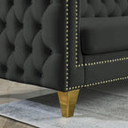 Black 82.2 Velvet Chesterfield L-Shaped 5-Seater Sectional Sofa with Nailhead Trim, Metal Legs, and Tufted Cushions