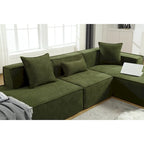 Green 129.5 Minimalist Modular L-Shaped 4 Seater Sectional Sofa Set with Chaise, Versatile Free-Combination Design