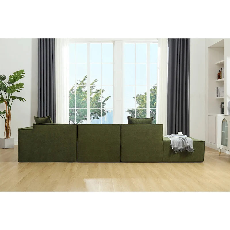 Green 129.5 Minimalist Modular L-Shaped 4 Seater Sectional Sofa Set with Chaise, Versatile Free-Combination Design