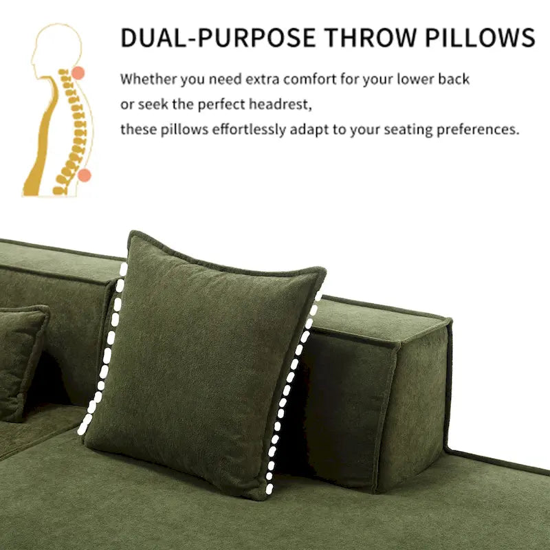 Green 129.5 Minimalist Modular L-Shaped 4 Seater Sectional Sofa Set with Chaise, Versatile Free-Combination Design