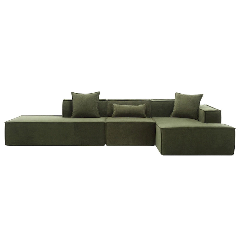 Green 129.5 Minimalist Modular L-Shaped 4 Seater Sectional Sofa Set with Chaise, Versatile Free-Combination Design