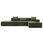 Green 129.5 Minimalist Modular L-Shaped 4 Seater Sectional Sofa Set with Chaise, Versatile Free-Combination Design