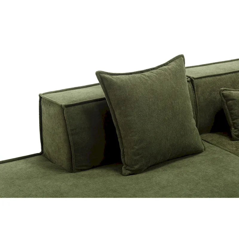 Green 129.5 Minimalist Modular L-Shaped 4 Seater Sectional Sofa Set with Chaise, Versatile Free-Combination Design