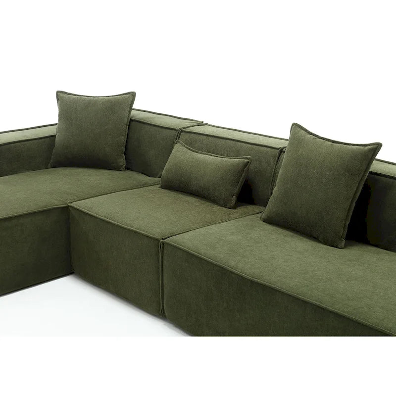 Green 129.5 Minimalist Modular L-Shaped 4 Seater Sectional Sofa Set with Chaise, Versatile Free-Combination Design