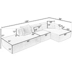 Green 129.5 Minimalist Modular L-Shaped 4 Seater Sectional Sofa Set with Chaise, Versatile Free-Combination Design