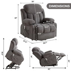Grey Electric Power Lift Recliner featuring Heating, Massage, USB Port, Side Pockets, and Remote Control Functionality