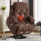 Grey Electric Power Lift Recliner featuring Heating, Massage, USB Port, Side Pockets, and Remote Control Functionality