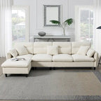 110 Modern L-Shaped Convertible 5-Seat Sectional Sofa with Removable Ottoman and 5 Cushions, Plush Chenille Fabric