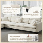 110 Modern L-Shaped Convertible 5-Seat Sectional Sofa with Removable Ottoman and 5 Cushions, Plush Chenille Fabric