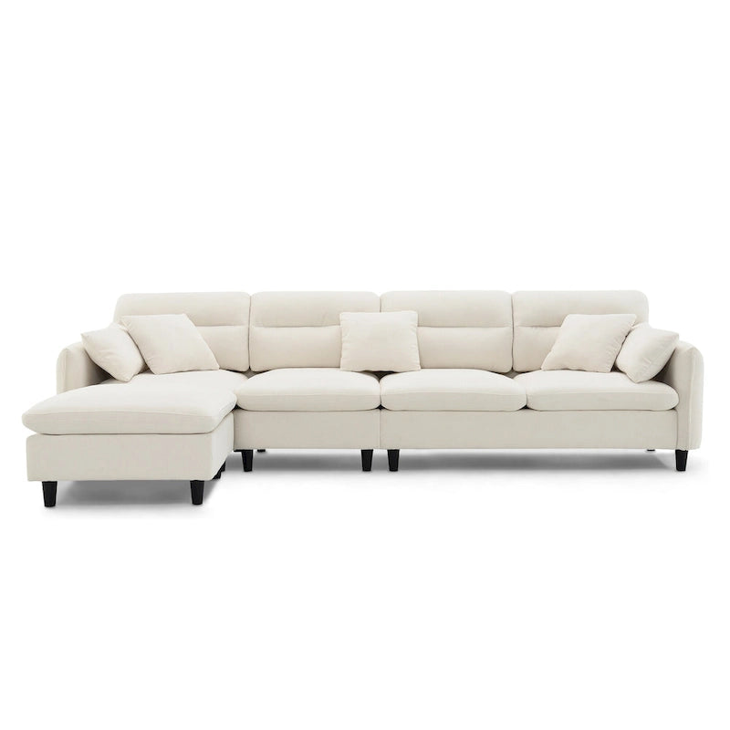 110 Modern L-Shaped Convertible 5-Seat Sectional Sofa with Removable Ottoman and 5 Cushions, Plush Chenille Fabric