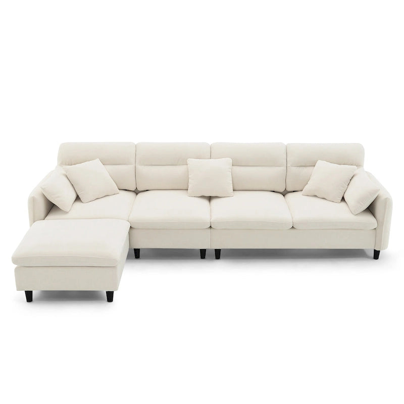 110 Modern L-Shaped Convertible 5-Seat Sectional Sofa with Removable Ottoman and 5 Cushions, Plush Chenille Fabric