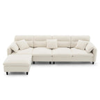 110 Modern L-Shaped Convertible 5-Seat Sectional Sofa with Removable Ottoman and 5 Cushions, Plush Chenille Fabric