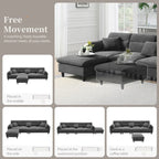 110 Modern L-Shaped Convertible 5-Seat Sectional Sofa with Removable Ottoman and 5 Cushions, Plush Chenille Fabric