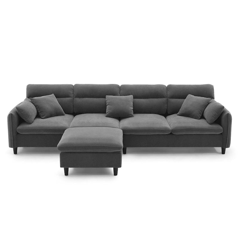 110 Modern L-Shaped Convertible 5-Seat Sectional Sofa with Removable Ottoman and 5 Cushions, Plush Chenille Fabric