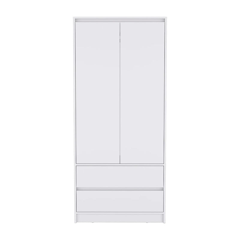 20.47 Modern Double-door Armoire with Hanging Rod and Two Drawers for Bedroom