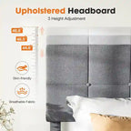 Linen Upholstered Platform Bed with Adjustable Headboard and Wooden Slats