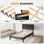 Linen Upholstered Platform Bed with Adjustable Headboard and Wooden Slats