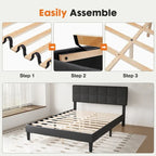 Linen Upholstered Platform Bed with Adjustable Headboard and Wooden Slats