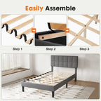 Linen Upholstered Platform Bed with Adjustable Headboard and Wooden Slats