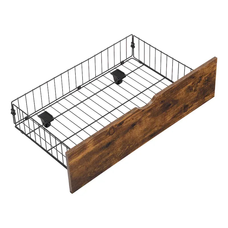 Black Brown King Size Metal Bed with Wooden Headboard and LED Lights