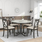 Modern Style Wooden 5-Piece Dining Set with Round Table amd 4 Upholstered Chairs