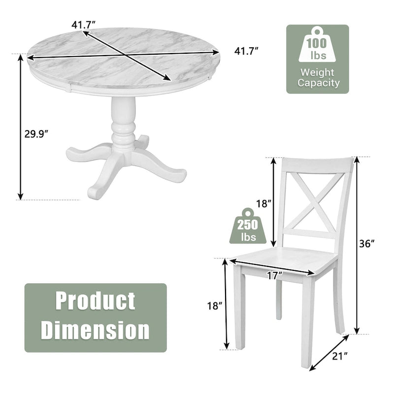 Modern Style Wooden 5-Piece Dining Set with Round Table amd 4 Upholstered Chairs