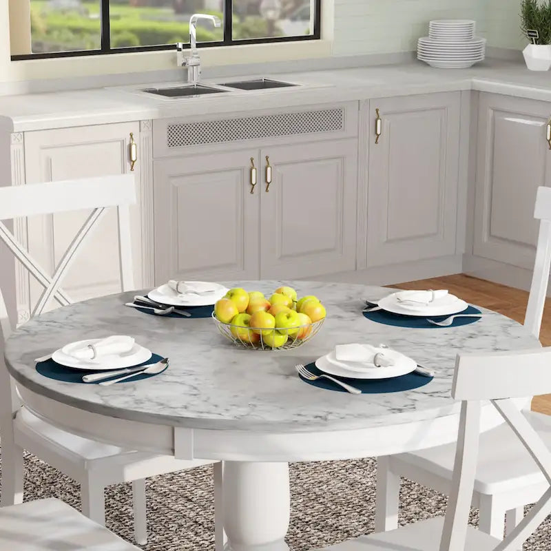 Modern Style Wooden 5-Piece Dining Set with Round Table amd 4 Upholstered Chairs