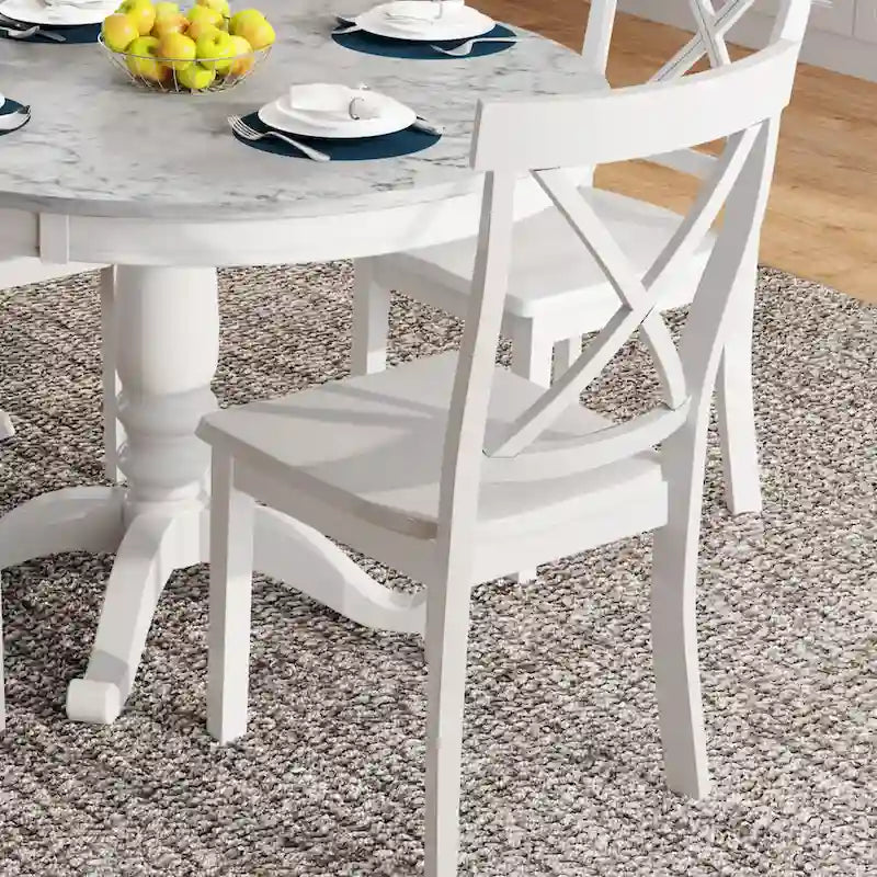 Modern Style Wooden 5-Piece Dining Set with Round Table amd 4 Upholstered Chairs
