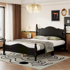 Retro Pine Platform Bed with Headboard and Footboard