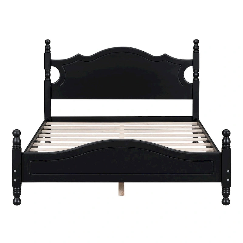 Retro Pine Platform Bed with Headboard and Footboard