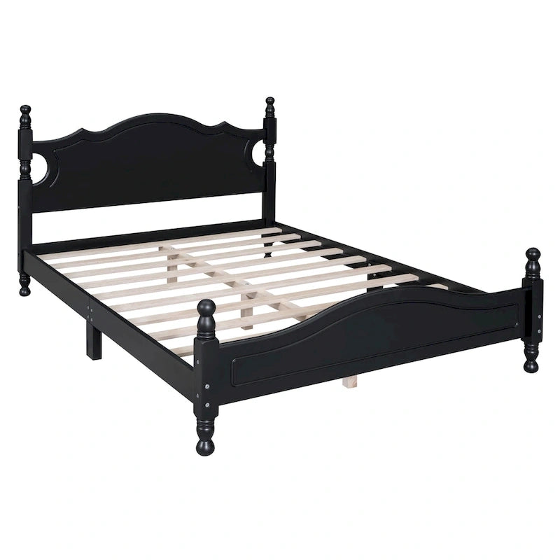 Retro Pine Platform Bed with Headboard and Footboard