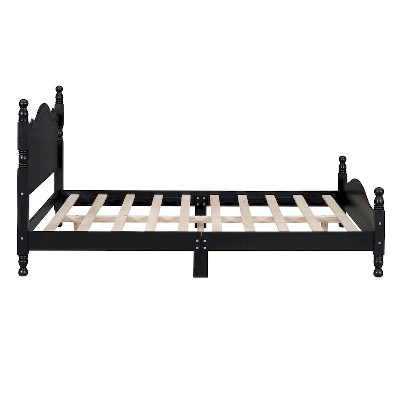 Retro Pine Platform Bed with Headboard and Footboard