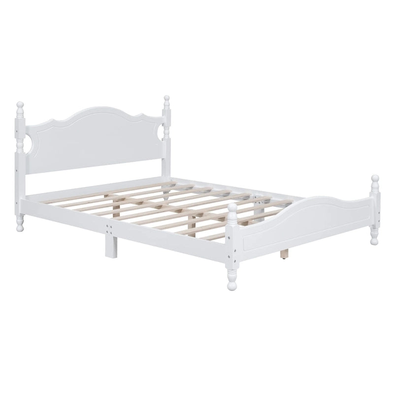 Retro Pine Platform Bed with Headboard and Footboard
