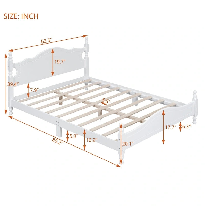 Retro Pine Platform Bed with Headboard and Footboard